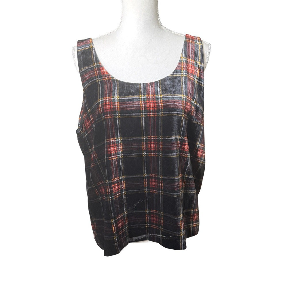 J.Crew Women's Velvet Stewart Plaid Tank Top Black Red Tartan Size 16 Preppy NWT